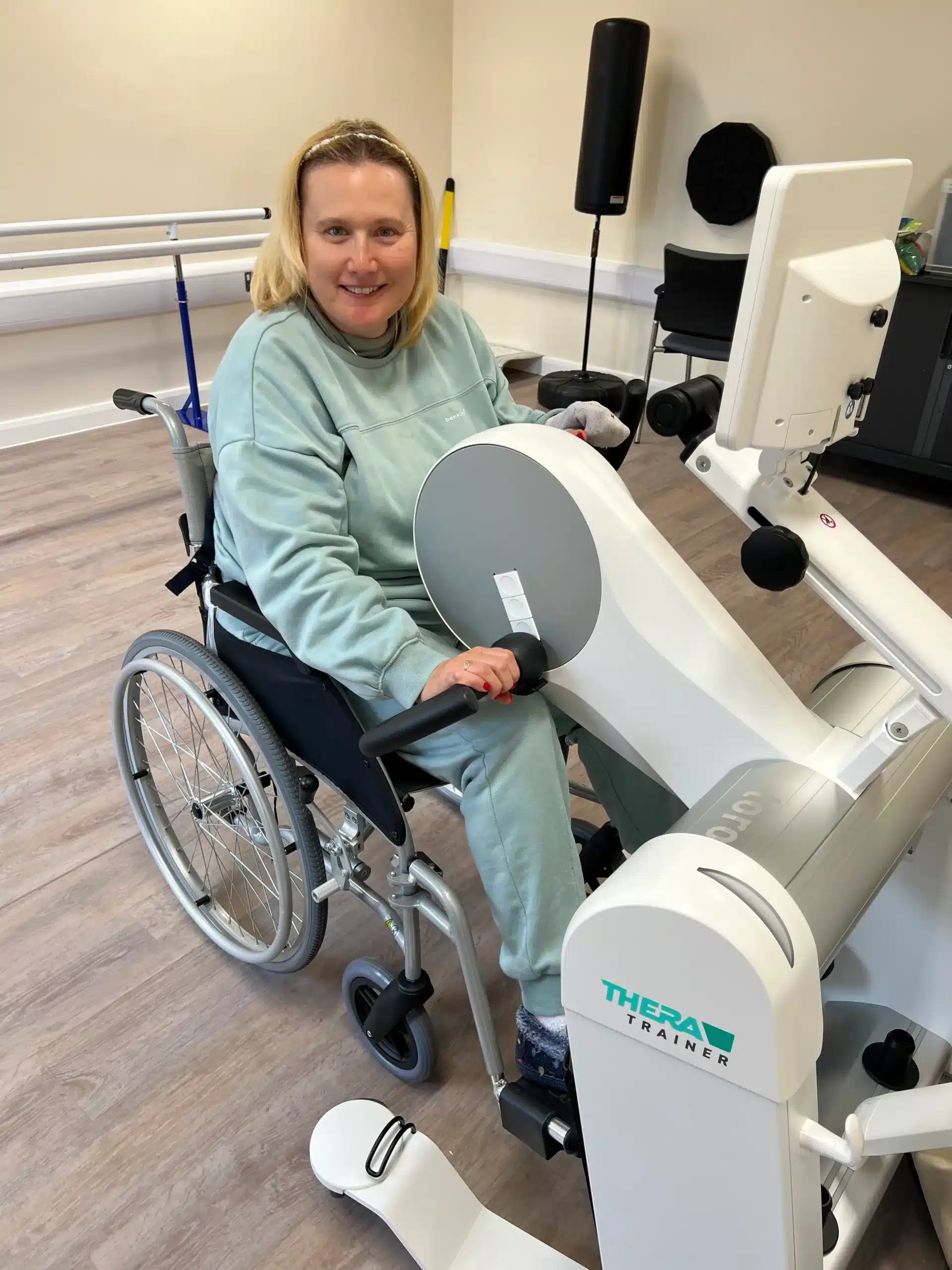 Paul's Place member, Rebecca Foreman, in the gym and physio room at Paul's Place Hub
